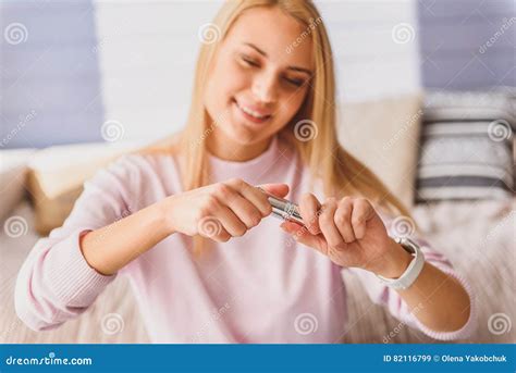 Cute Girl Wants To Color Her Lips Stock Image Image Of Comfortable
