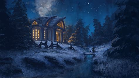 Digital Art Winter Night Landscape Wallpapers Hd