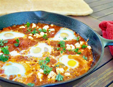 Shakshouka Eggs Poached In Tomato Sauce Measuring Cups Optional