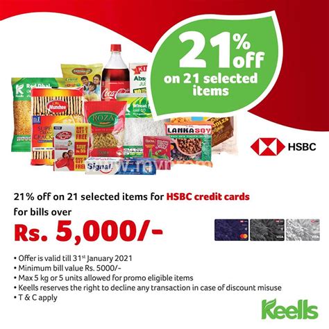 Check spelling or type a new query. 21% off on 21 selected items for HSBC credit cards for bills over Rs.5,000 at Keells