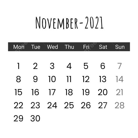 Calendário November 2021 Em Preto Png Novembro 2021 Novembro