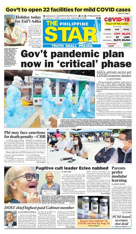 This is the list of newspapers currently being published in the philippines. The Philippine Star-July 31, 2020 Newspaper - Get your ...