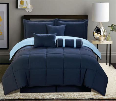 Blue bed sheets that are available on the site are woven fabrics and made from the finest quality cotton, polyester fiber, etc for maximum comfort and style. 7 PC Reversible Comforter Set King Size Navy Blue Soft New ...