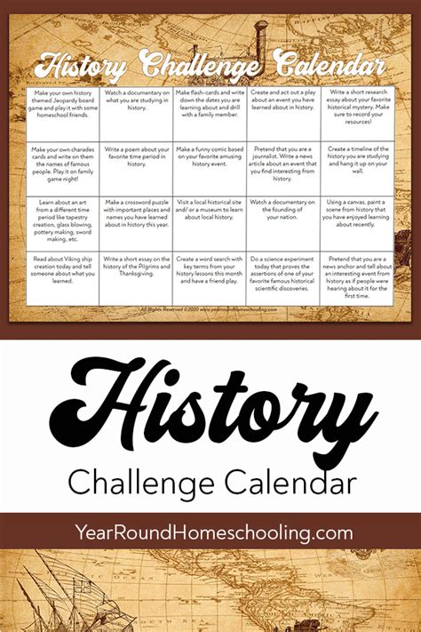 History Challenge Calendar Year Round Homeschooling