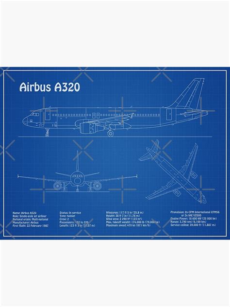 Airbus A320 Airplane Blueprint Drawing Plans Premium Matte Vertical