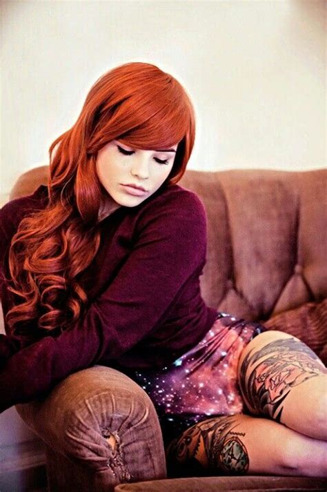 Beautiful Tattooed Women Girl Tattoos Thigh Tattoos I Love Redheads