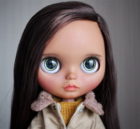 Blythe Custom Doll Ooak Art Brown Hair Little Baby Girl For Etsy