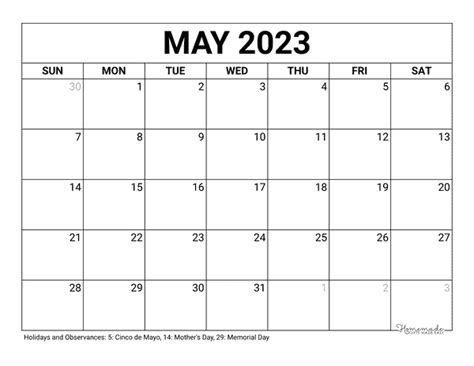 May 2023 Calendar Homemade Ts Made Easy Image To U