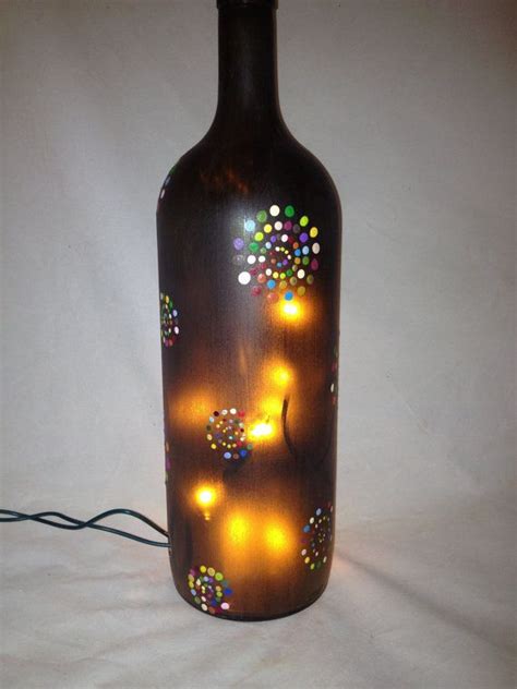 Hand Painted Recycled Wine Bottle With Polka Dot Flowers Hand Painted