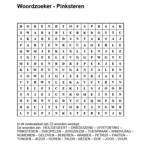 Woordzoeker Pinksteren [kerkboekje.nl] Bijbel puzzels en