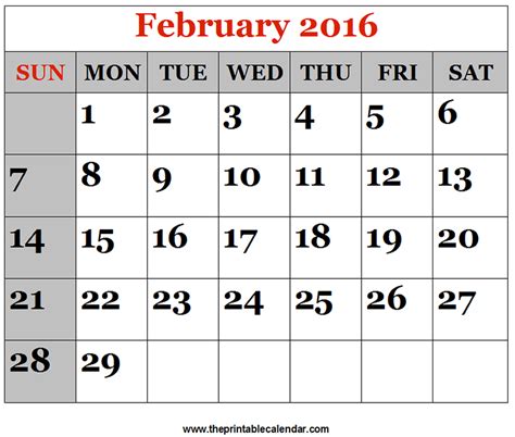 January and february were added to the roman calendar by numa pompilius about 713 bc. February 2016 printable Calendars