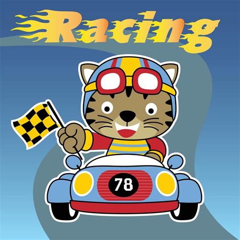 Funny Cat On Racing Car Vector Cartoon Illustration 18915519 Vector