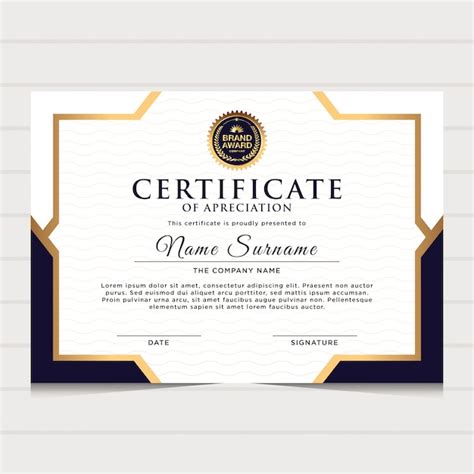 Elegante Plantilla De Certificado De Diploma De Oro Azul Vector Premium