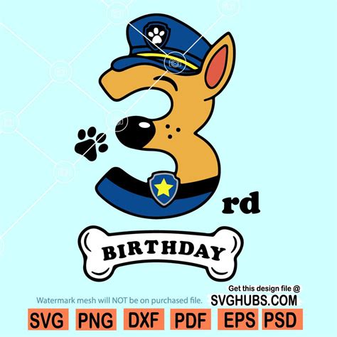 Paw patrol Birthday svg, 3rd Birthday Chase svg, 3rd Birthday paw