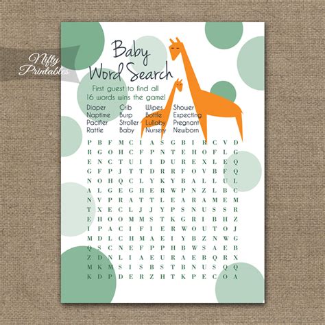 First, it welcomes the woman to the realm if motherhood. Printable Baby Shower Word Search Game - Orange Giraffes