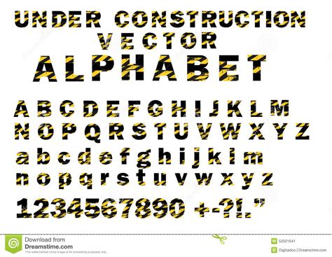 Under Construction Striped Pattern Style Vector Letters Alphabet Font