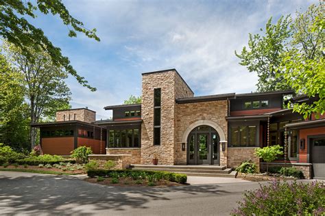 Modern Prairie Style Lake Home Transitional Exterior Detroit By