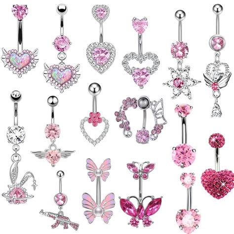 Heart Shaped Navel Ring Ornament Water Drop 14g Belly Button Piercing Barbell Pendant Belly