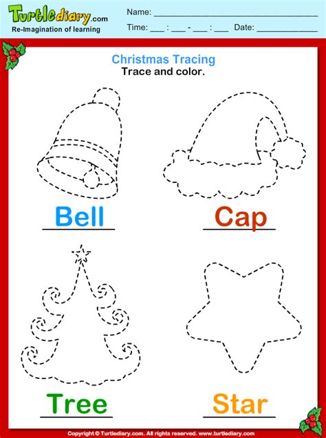 We have colour and black and white versions to chose from. Trace and Color Christmas Vocabulary Worksheet - Turtle Diary