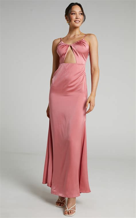 Lisah Maxi Dress In Dusty Rose Satin Showpo