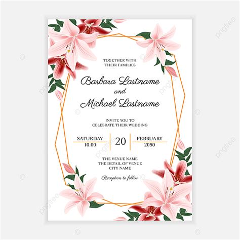 Rustic Wedding Invitation Card With Lily Flower Decoration Template For Free Download On Pngtree