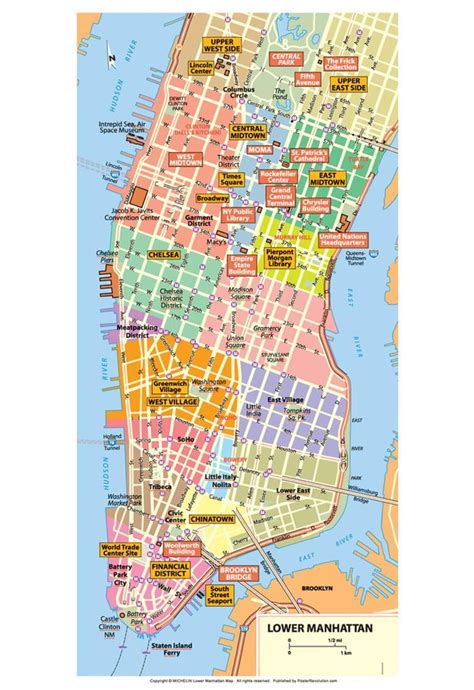 Michelin Official Lower Manhattan Nyc Map Art Print Poster 13x19