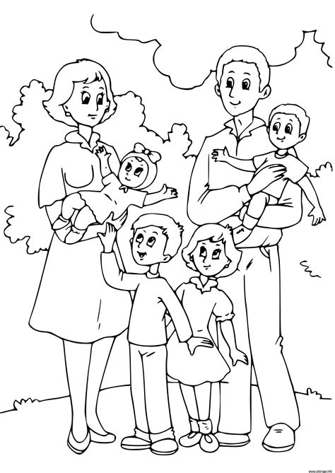 Coloriage Famille Avec Plusieurs Enfants Papa Et Mama Dessin Famille à