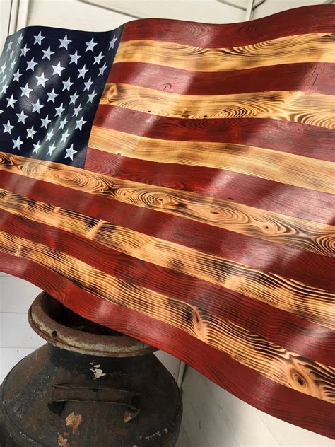 Waving Wooden Flag Distressed Wood American Flag Wall Etsy American