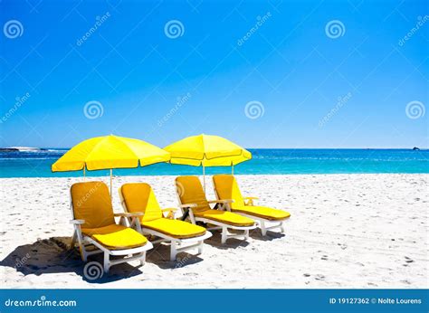 Four Yellow Beach Chairs Stock Photo Image Of Shade 19127362