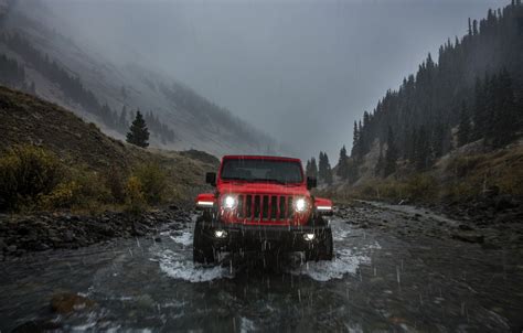 Wallpaper Light Red Rain Front View 2018 Jeep Wrangler Rubicon