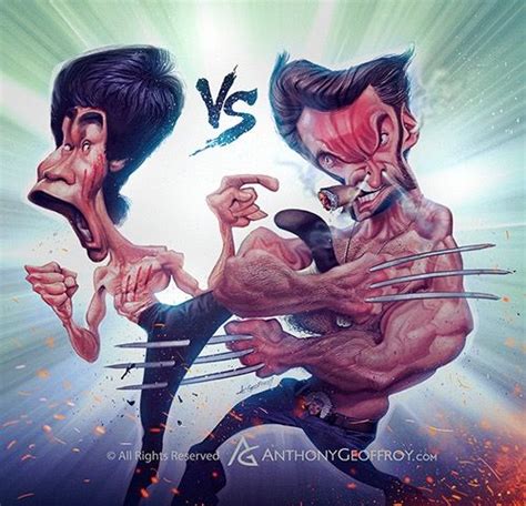 Bruce Lee Vs Hugh Jackman Por Anthony Geoffroy Caricature Funny