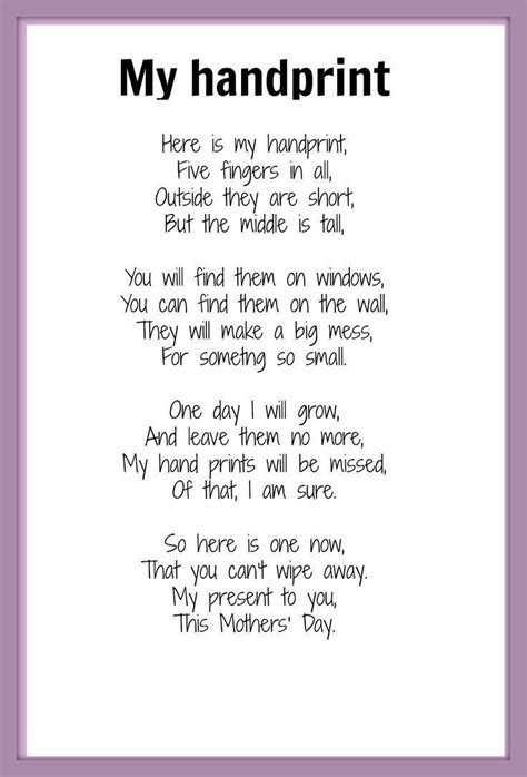 Handprint Poem Mothers Day Poem My Handprint Kidspot Things To