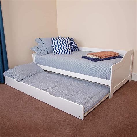 Wido White Wooden Bed 3ft Single Day Bed With Pull Out Under Bed