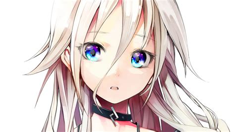 Necklace Sad Blue Eyes Blonde Women Long Hair Choker White Background Anime Girls Anime