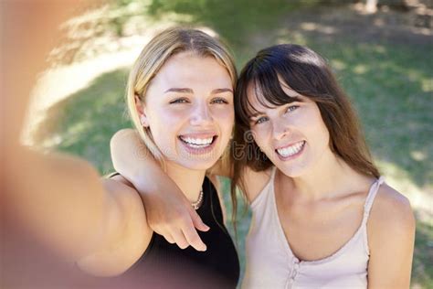 Happy Friends And Selfie With Women In Park For Bonding Relax And Social Media Photo Travel