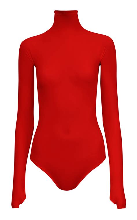 Alaïa Sheer Turtleneck Bodysuit In Red Lyst