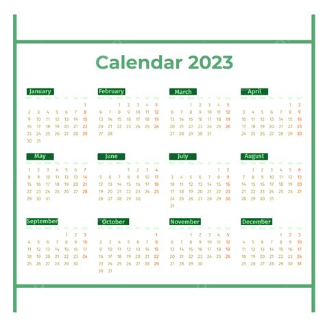 2023 Calendar Planner Vector Hd Images Simple Green 2023 Calendar