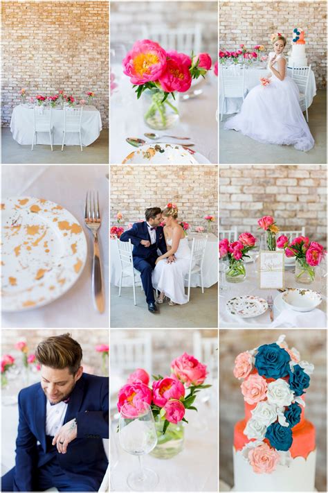 Cheerful Coral Navy Gold Summer Brunch Wedding Ideas