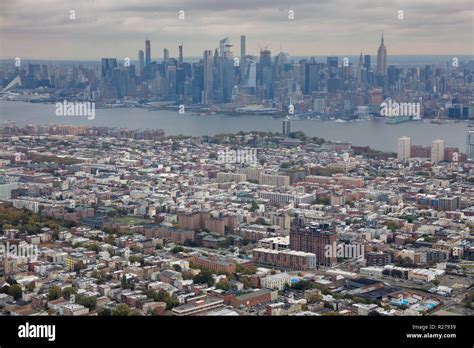 Helicopter Aerial View Of Manhattan New York City From Hoboken New