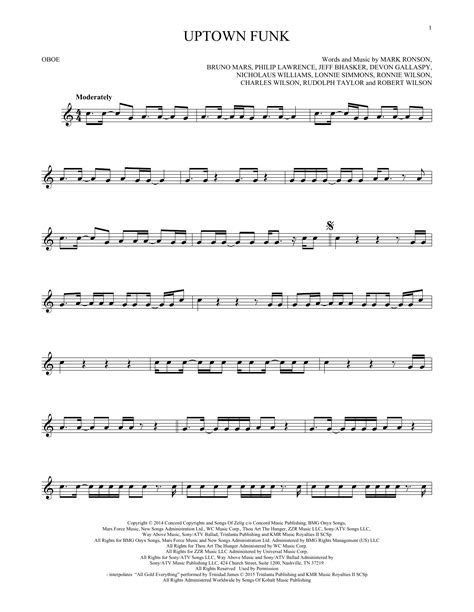 Uptown Funk Feat Bruno Mars Oboe Solo Print Sheet Music Now