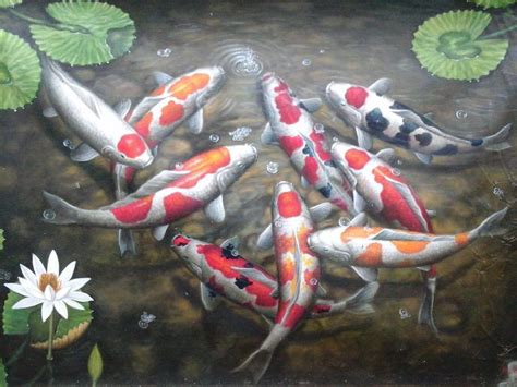 Harga lukisan koi jumlah 9 tampak 3d. Gambar Lukisan Ikan Koi yang Cantik dan Indah