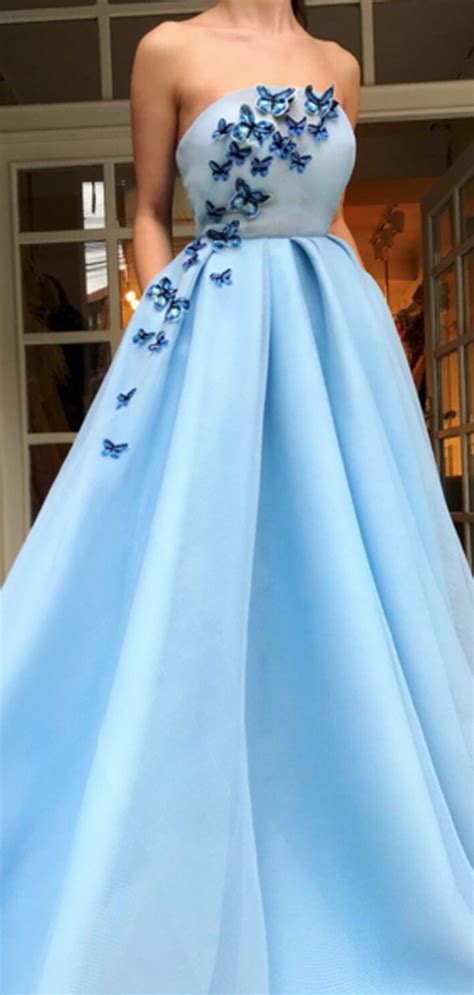 pale blue satin strapless butterfly applique prom dresses db1096 prom dresses blue butterfly