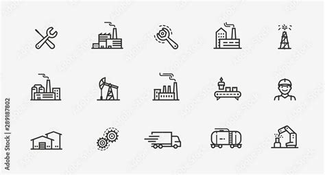 Industry Icon Set Factory Manufacturing Symbol Vector Illustration