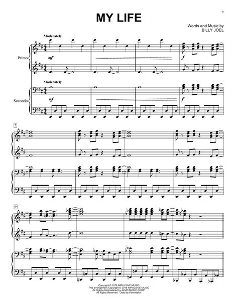My Life Sheet Music Billy Joel Piano Duet