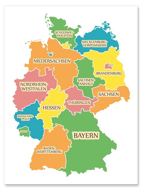 Wandbild Deutschland Landkarte mit Bundesländern von Ingo Menhard Posterlounge ch