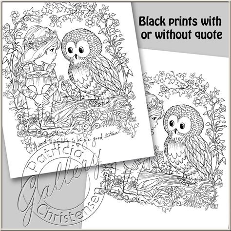 Printable Coloring Book Pages Digital Download Owl Girl Etsy