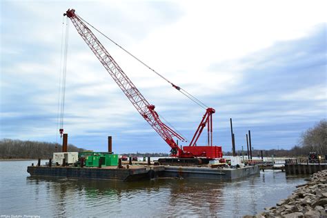 Construction Barges On The Delaware At The Bristol Waterfront For The