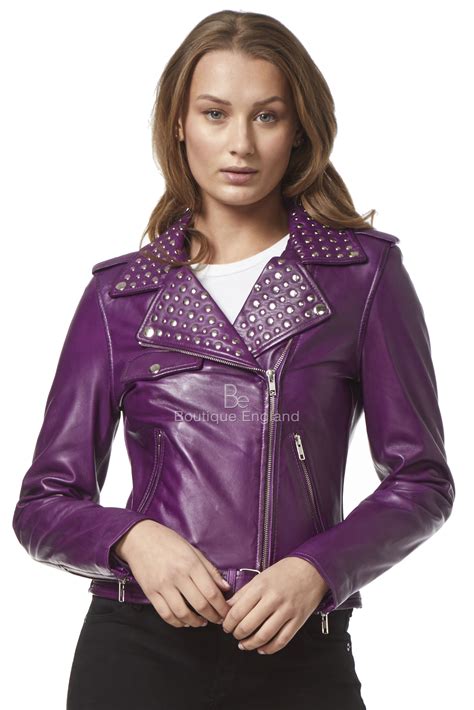 Enjoy Flat 10 Sale On Ladies Real Leather Jackets Purple Leather