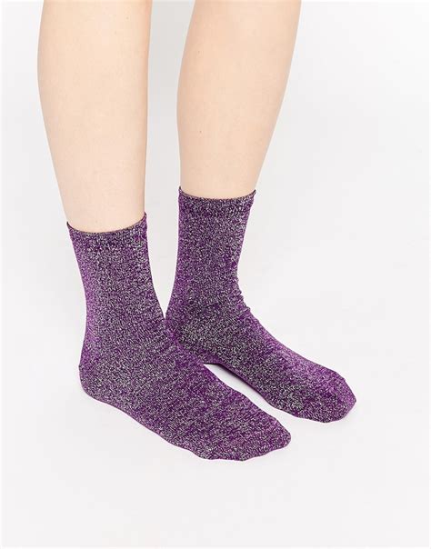 ASOS Glitter Ankle Socks In Purple Lyst