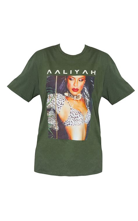 Khaki Aaliyah Printed T Shirt Tops Prettylittlething Usa